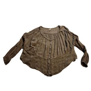 Free People Smocked Gauze Boho Oversized Long Sleeve Rayon Festival Top XS G22